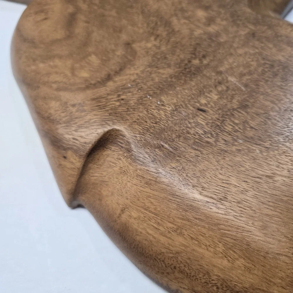 Mid Century MCM Carved Mahogany Wood‎ Divided Leaf Tray Platter 21.5